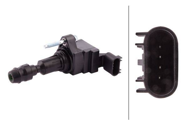 HELLA 5DA 358 000-121 Zündspule - 12V - 4-polig - Kerzenschachtzündspule - geschraubt-1