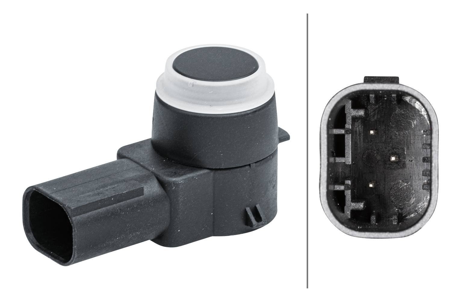 HELLA 6PX 358 141-221 Sensor, Einparkhilfe - gewinkelt - 3-polig - gesteckt - lackierbar - mit Befes-1