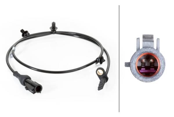 HELLA 6PU 230 040-521 Sensor, Raddrehzahl - 2-polig - hinten - Kabel: 1060mm - mit Halter