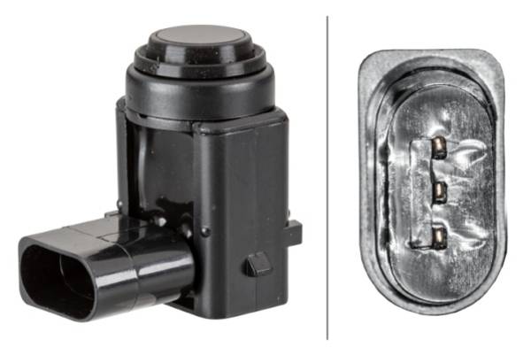 HELLA 6PX 358 141-101 Sensor, Einparkhilfe - gewinkelt - 3-polig - gesteckt - lackierbar - mit Befes