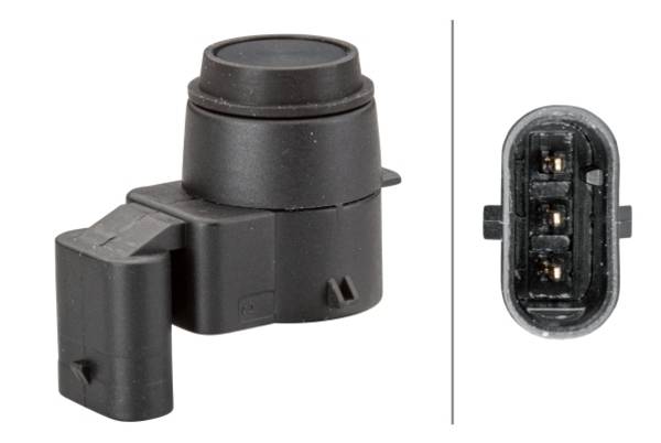 HELLA 6PX 358 141-021 Sensor, Einparkhilfe - gewinkelt - 3-polig - gesteckt - lackierbar - mit Befes