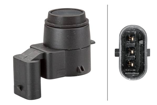 HELLA 6PX 358 141-021 Sensor, Einparkhilfe - gewinkelt - 3-polig - gesteckt - lackierbar - mit Befes-0