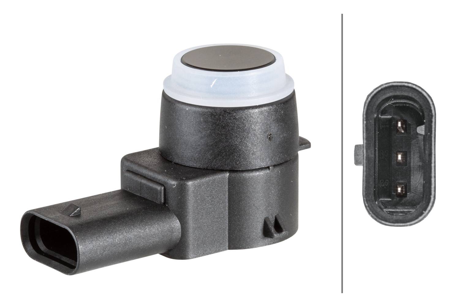 HELLA 6PX 358 141-201 Sensor, Einparkhilfe - gewinkelt - 3-polig - gesteckt - lackierbar - mit Befes-1