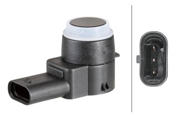 HELLA 6PX 358 141-201 Sensor, Einparkhilfe - gewinkelt - 3-polig - gesteckt - lackierbar - mit Befes