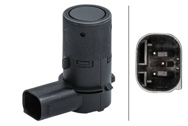 HELLA 6PX 358 141-301 Sensor, Einparkhilfe - gewinkelt - 3-polig - gesteckt - lackierbar