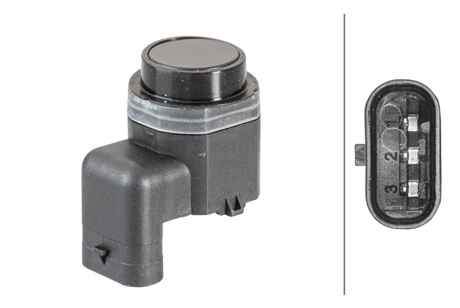 HELLA 6PX 358 141-081 Sensor, Einparkhilfe - gewinkelt - 3-polig - gesteckt - lackierbar - mit Befes-1