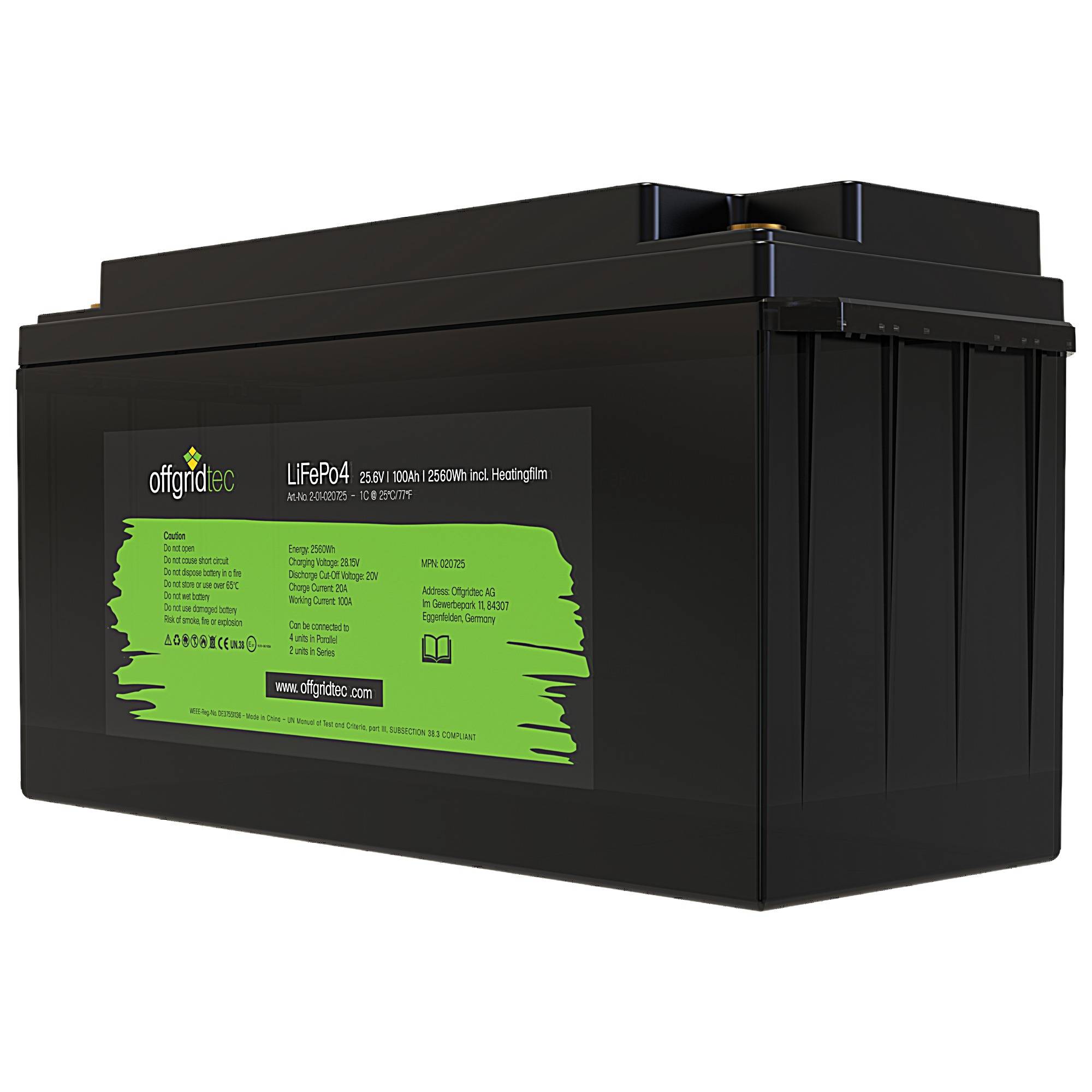 Offgridtec LifePO4 Akku 25,6/100 25,6V 100Ah mit BMS und Heizmatte 2560Wh-0