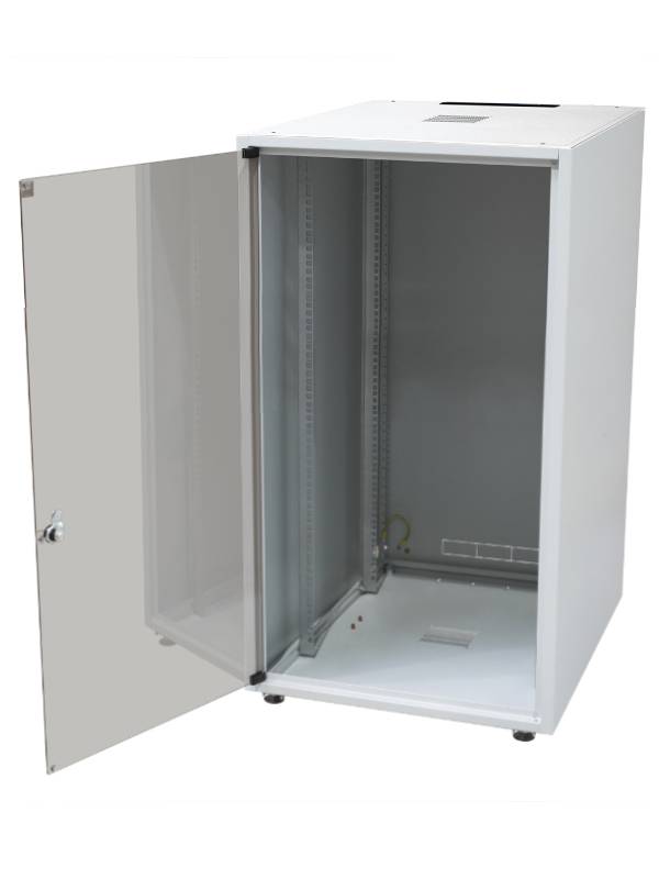 19 Zoll Serverschrank SJB 18 HE 600x800 mm Glastür Rückwand Profi Serverrack lichtgrau-0