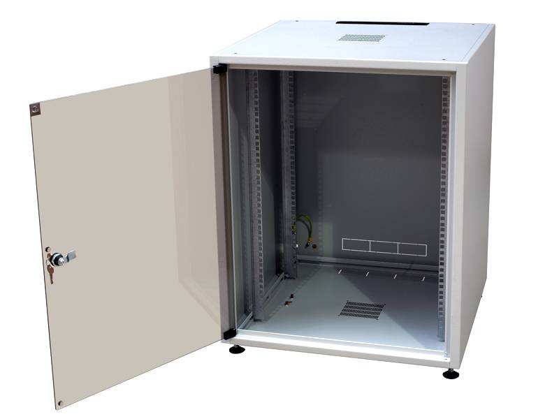 19"-Serverschrank SJB - 12 HE - BxT 600x800 mm - Glastür - Rückwand - lichtgrau-0