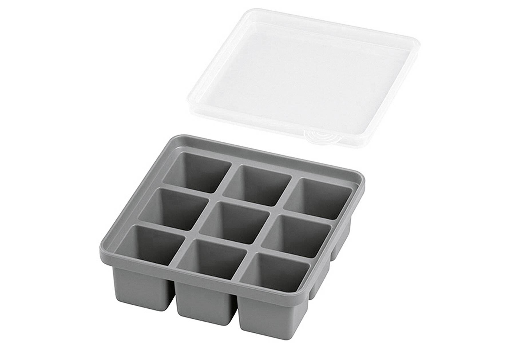 APS Eiswürfeldose mit Deckel, transparent / grau, 2er Set-1