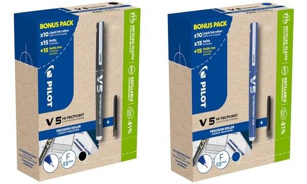 PILOT Tintenroller V5 HI-TECPOINT, schwarz, BONUSPACK (5045542)-1