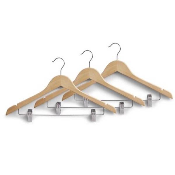 Kleiderbügel-Set m. Clips, 3-tlg., Holz, natur ca. 44,5 x 26 cm