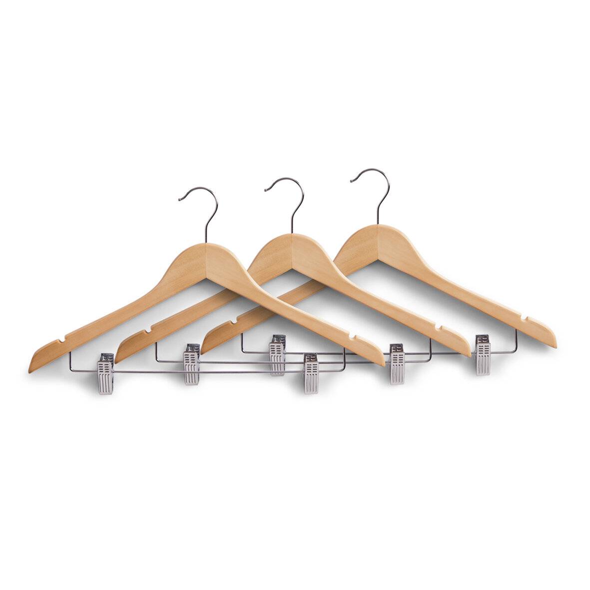 Kleiderbügel-Set m. Clips, 3-tlg., Holz, natur ca. 44,5 x 26 cm-1