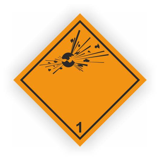Gefahrzettel, Klasse 1, Explosive Stoffe, Aufkleber, Folie, 300 x 300 mm, ohne Kontrastlinie-0