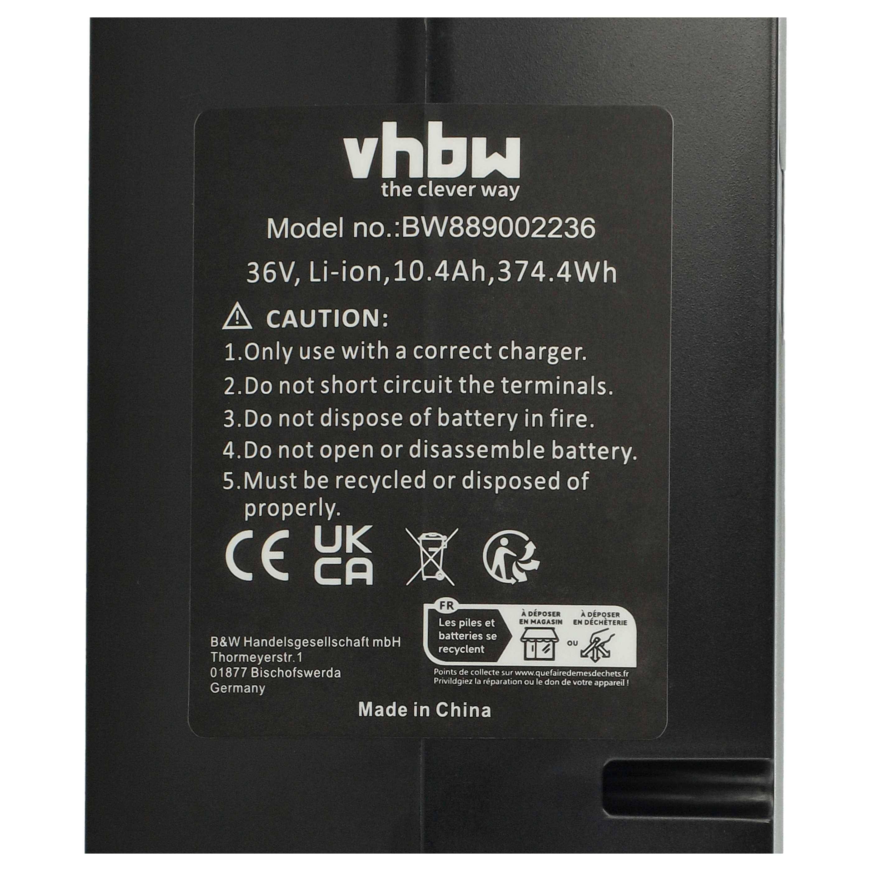 vhbw Akku kompatibel mit Gazelle HeavyDutyNL C5 | C7+, C7 E-Bike (10,4 Ah, 36 V, Li-Ion) - Schwarz-1