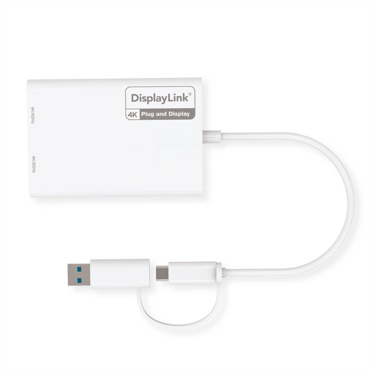 Roline USB-Adapter USB 3.2 Gen1 HDMI-A Buchse, USB-C®, USB-A Stecker 0.18 m Weiß 4K UHD 12.03.3206-2