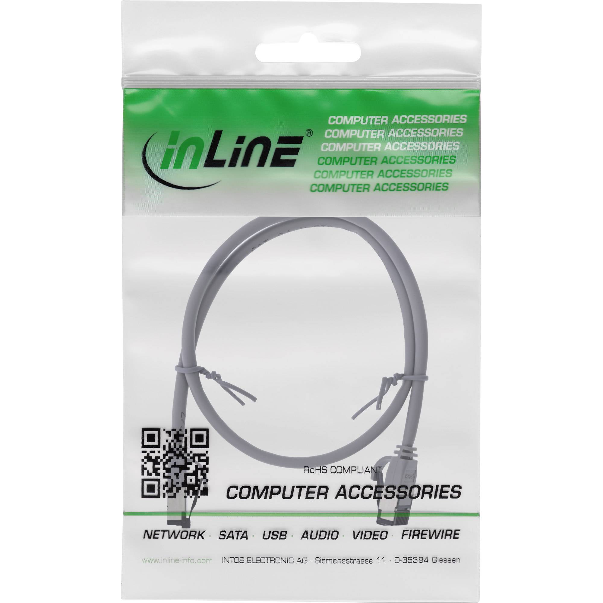 InLine® Patchkabel slim, U/FTP, Cat.8.1, TPE halogenfrei, grau, 0,3m-2