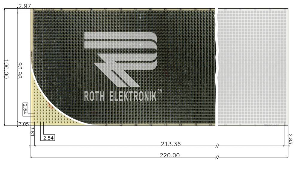 Roth Elektronik RE210-S2 Laborkarte CEM3 220 x 100 mm 1,5 mm einseitig RM 2,54 Ø 1 mm 35 µm-1
