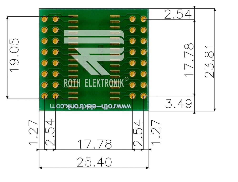 Roth Elektronik RE932-09 IC-Adapterplatine FR4 25,4 x 23,8 mm 1,5 mm zweiseitig RM 2,54 Ø 1,1 mm 35 µm-1