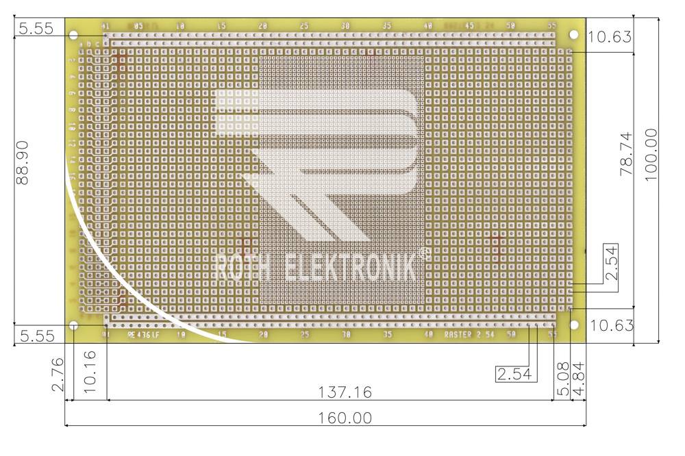 Roth Elektronik RE436-LF Laborkarte FR4 160 x 100 mm 0,8 mm zweiseitig RM 1,27 Ø 0,35 mm 35 µm-1