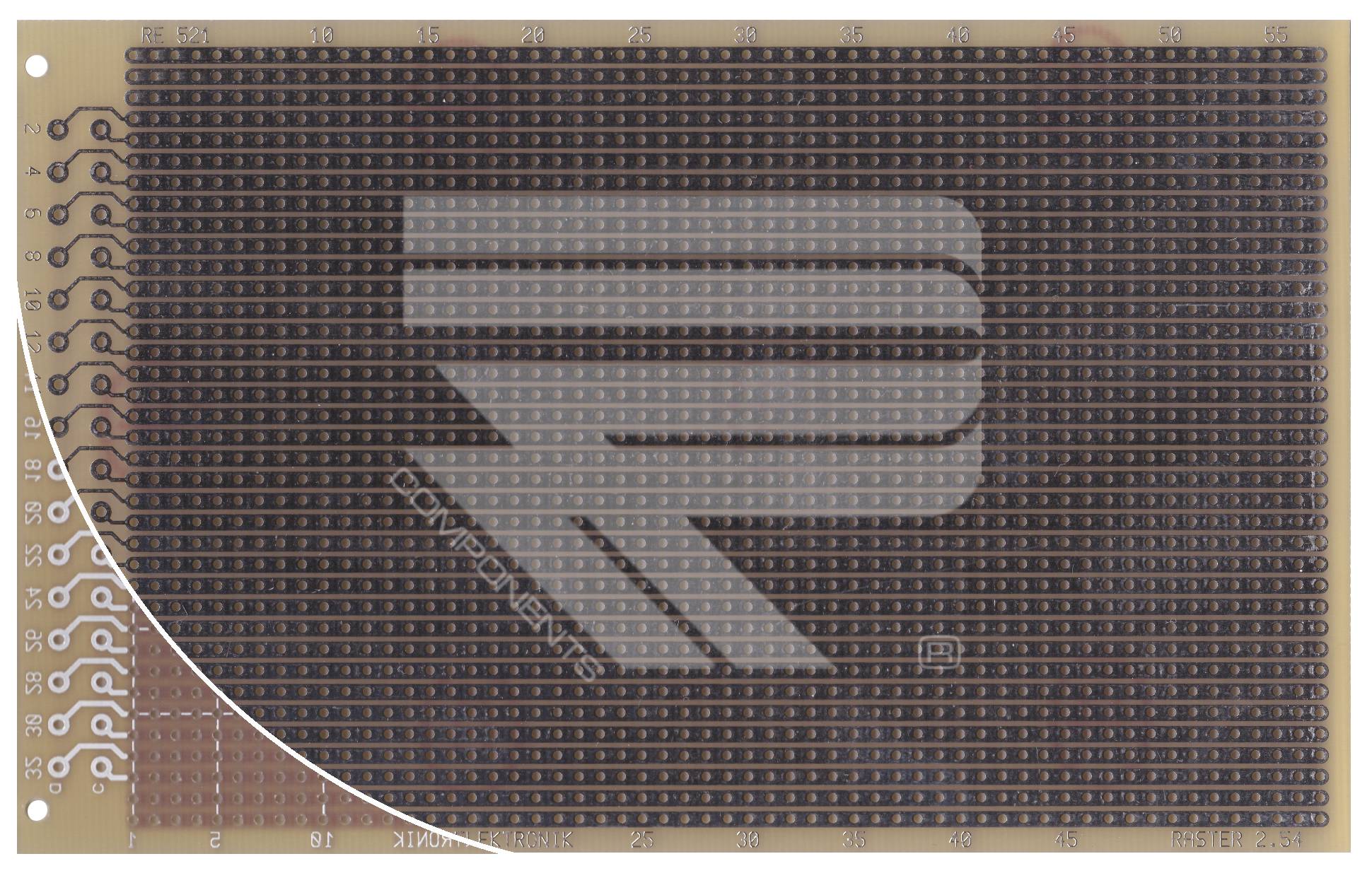Roth Elektronik RE521-LF Laborkarte FR4 160 x 100 mm 1,5 mm einseitig RM 2,54 Ø 1 mm 35 µm-1