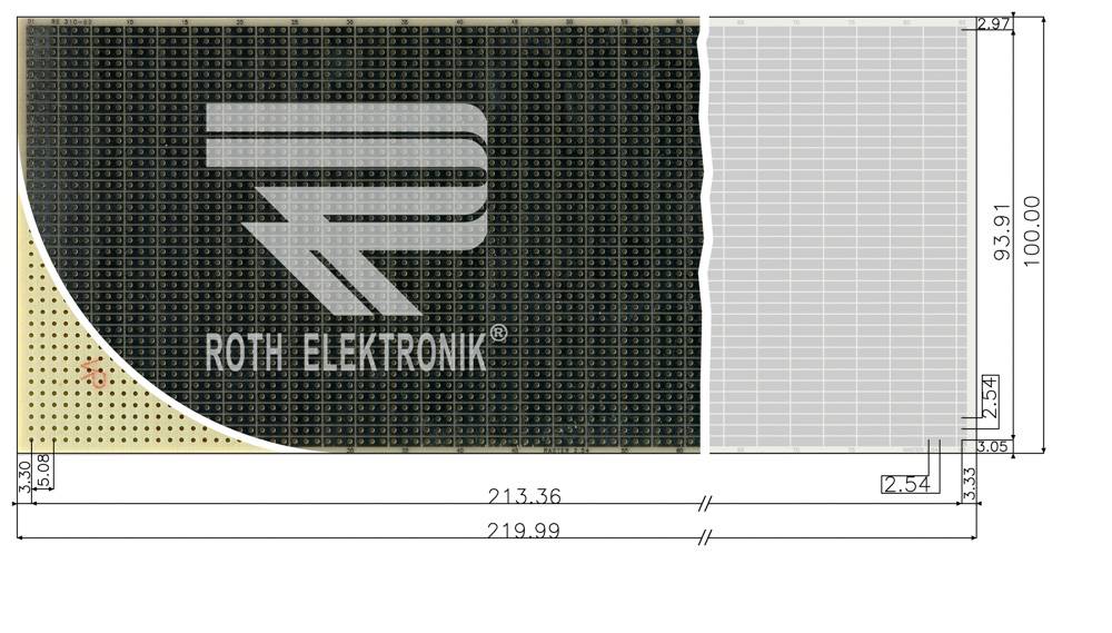 Roth Elektronik RE310-S2 Laborkarte CEM3 220 x 100 mm 1,5 mm einseitig RM 2,54 Ø 1 mm 35 µm-1