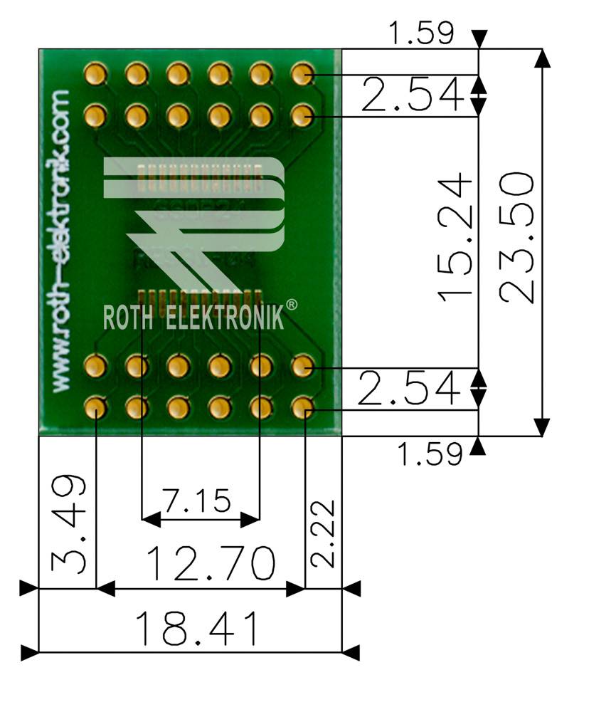 Roth Elektronik RE931-04 IC-Adapterplatine FR4 23,5 x 18,4 mm 1,5 mm zweiseitig RM 2,54 Ø 1,1 mm 35 µm-1