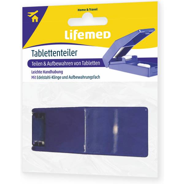 Lifemed Tabletten-Teiler mit Aufbewahrungsfach, blau