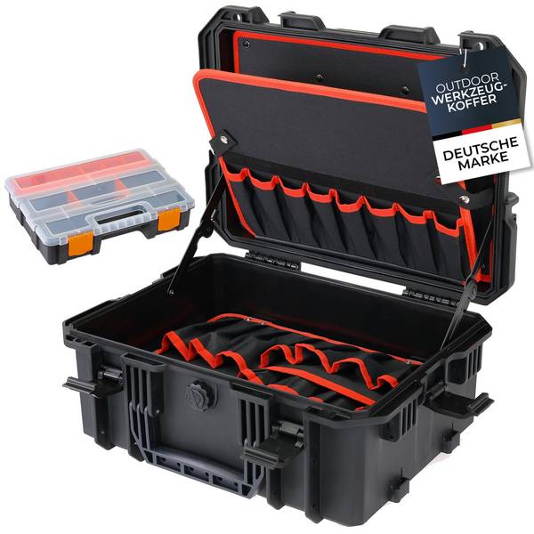 HMF 15603-02 Outdoor Werkzeugkoffer leer, Werkzeugkasten groß, 46,5 x 36 x 20,5 cm