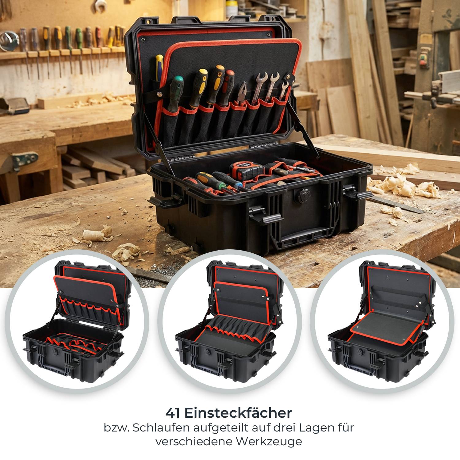 HMF 15603-02 Outdoor Werkzeugkoffer leer, Werkzeugkasten groß, 46,5 x 36 x 20,5 cm-2
