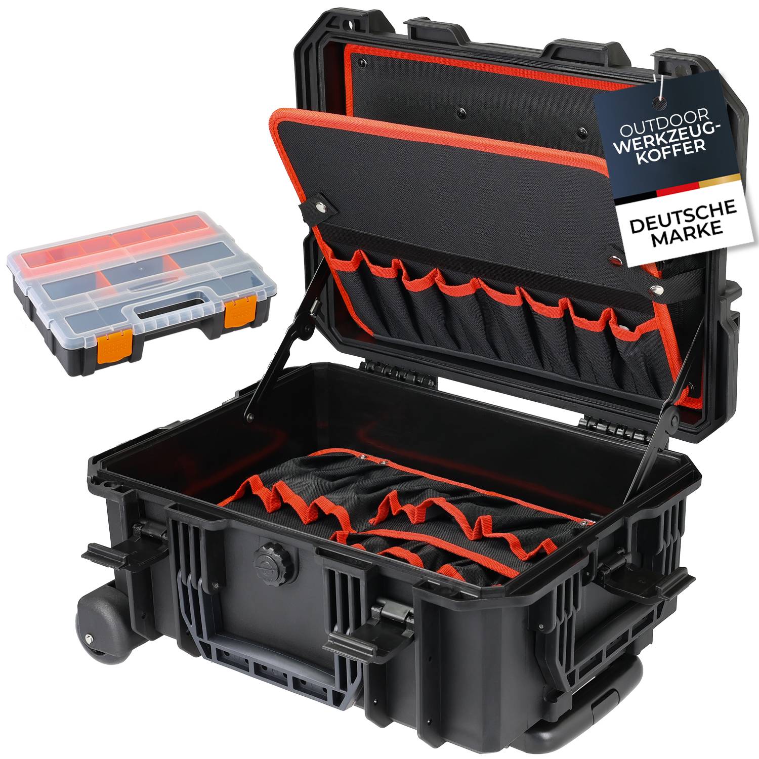HMF 15604-02 Outdoor Werkzeugtrolley, Werkzeugkoffer leer mit Rollen, 46,5 x 36 x 22,5 cm-0