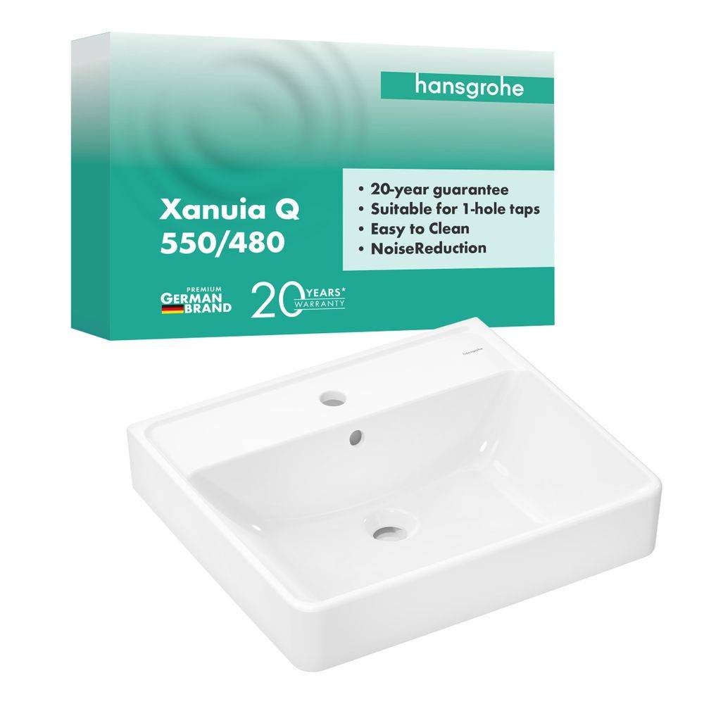 hansgrohe Xanuia Q Waschtisch 550/480 mit Hahnloch und Überlauf, Weiß, 1 Stk.-1