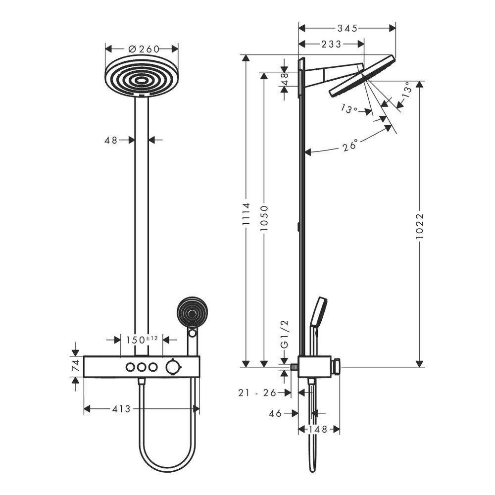 Hansgrohe Pulsify S Showerpipe Duschsystem 260mm, 2jet, 7,5l/min, EcoSmart, ShowerTablet Select 400, Mattschwarz-3