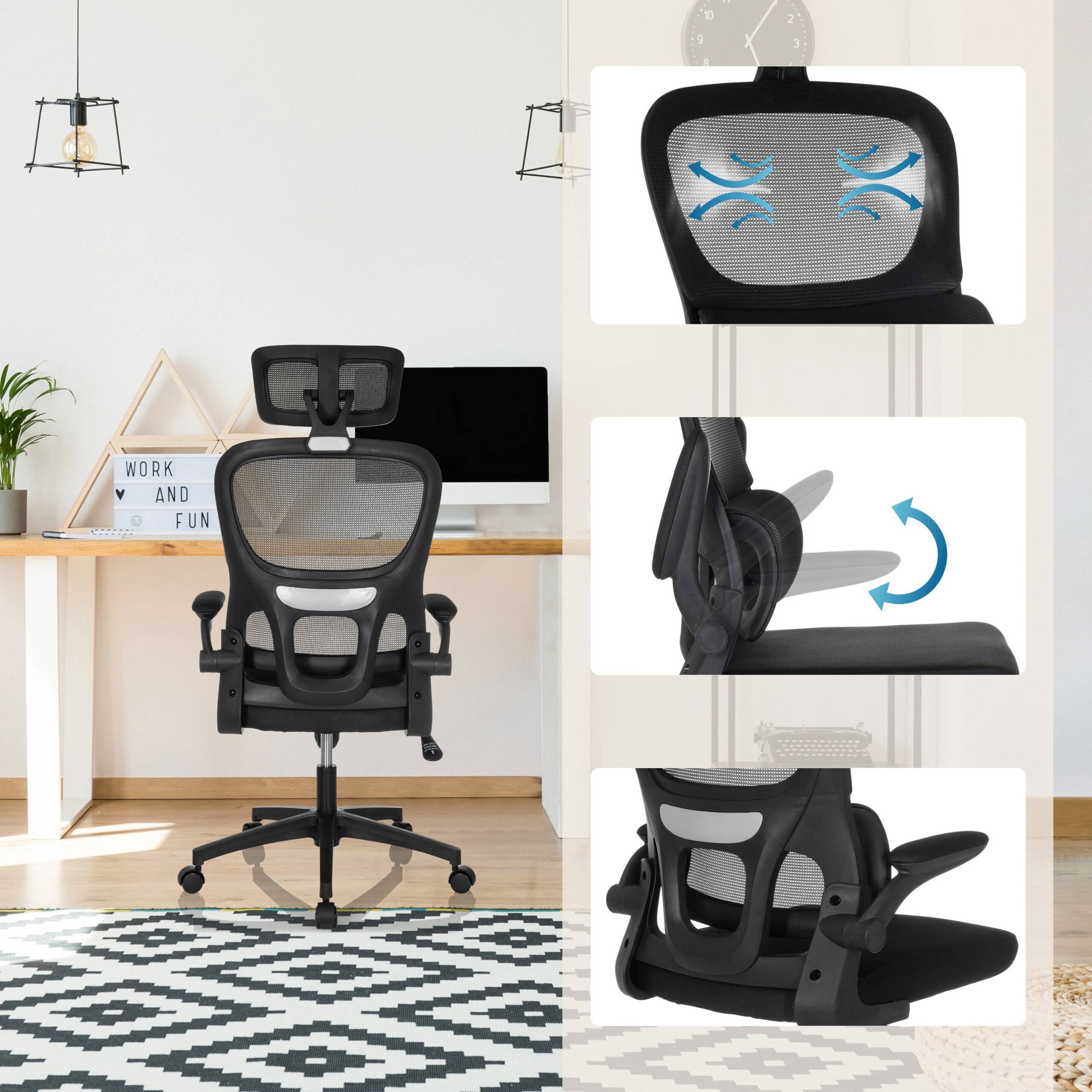 Bürostuhl Drehstuhl ERGOMY FLEX Sitz Stoff Rücken Netzstoff schwarz mybuero-4