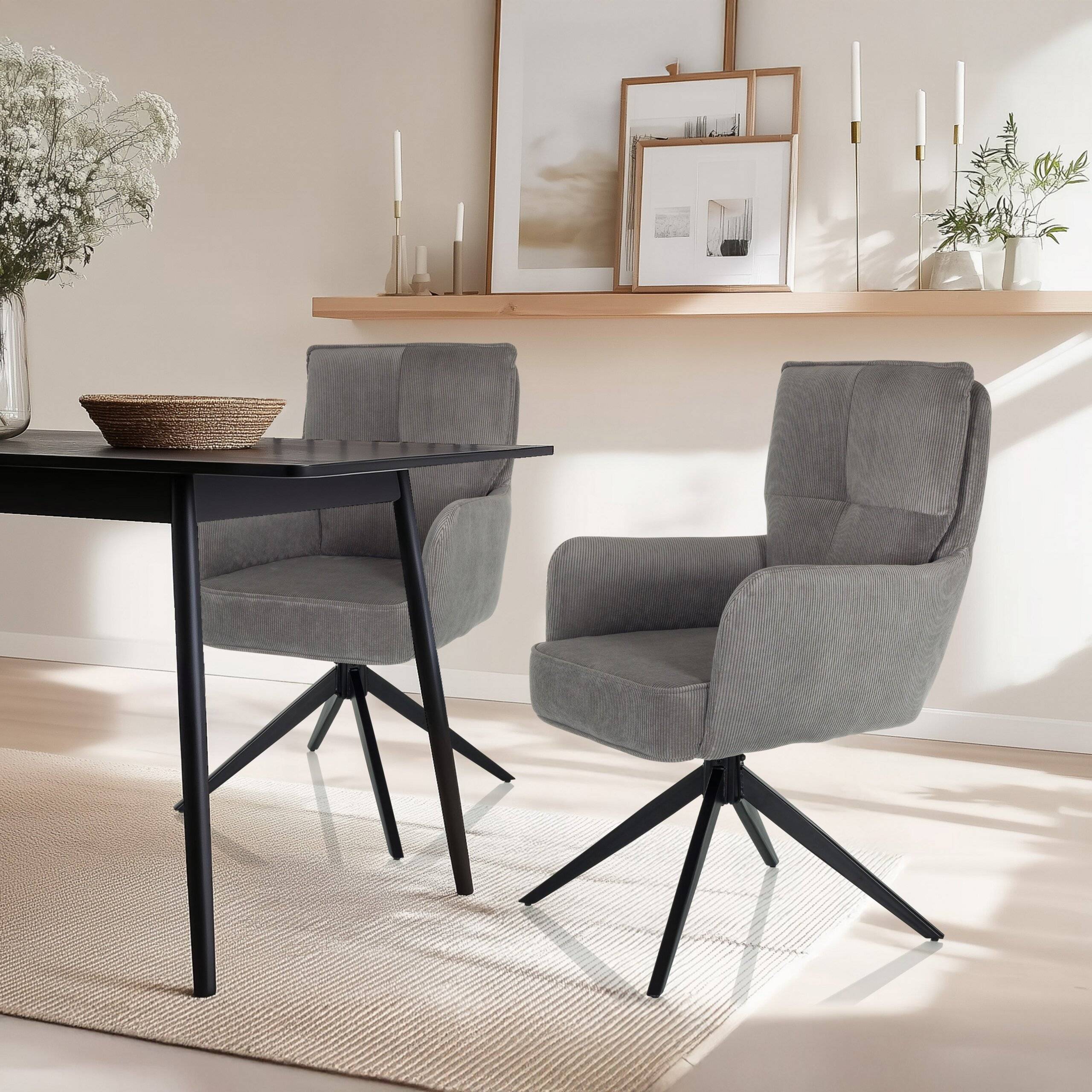 Esszimmerstuhl Drehstuhl TARUGO Stoff grau hjh LIVING-3