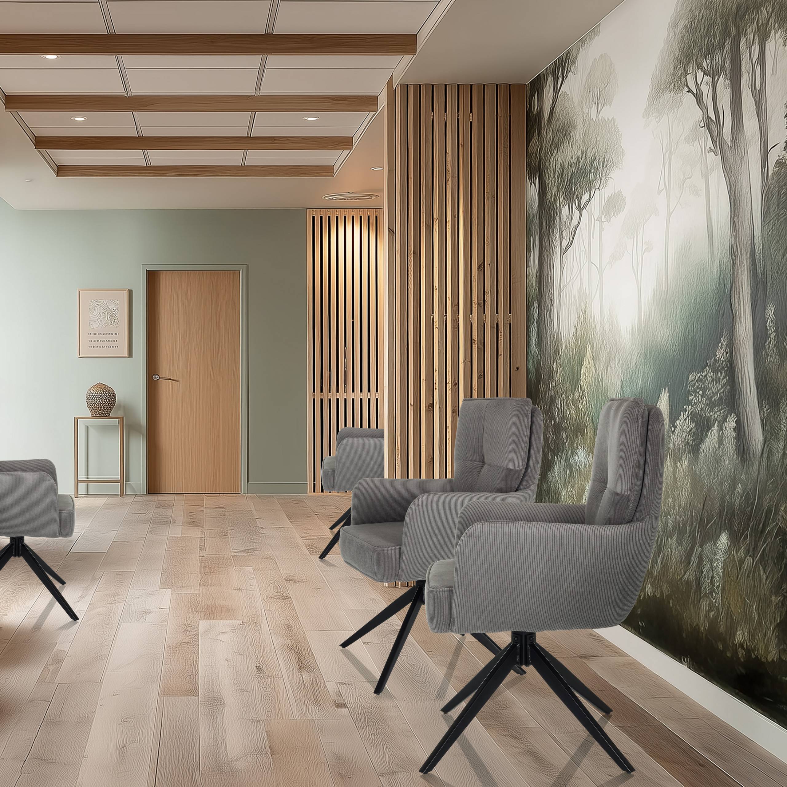 Esszimmerstuhl Drehstuhl TARUGO Stoff grau hjh LIVING-4