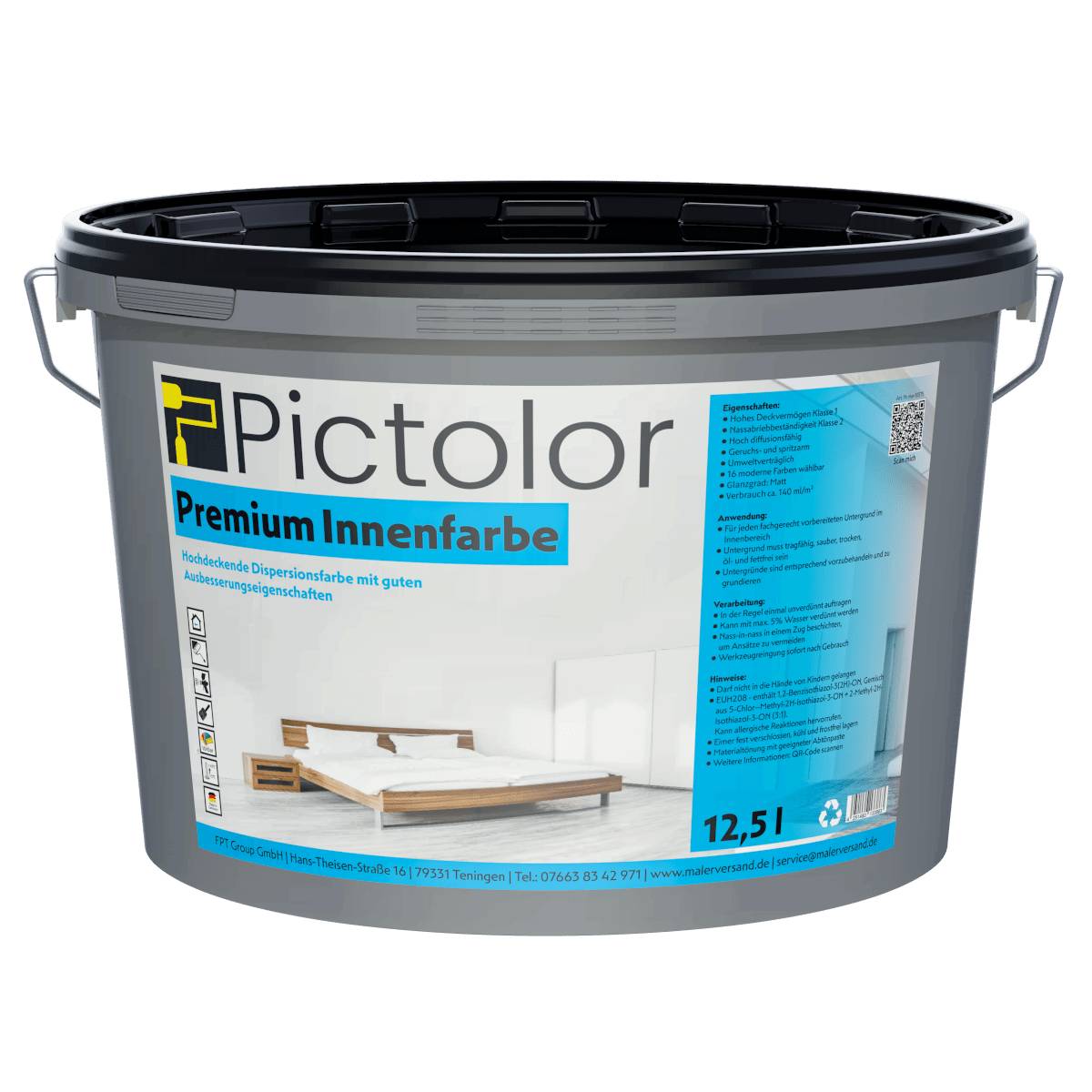 Pictolor® Premium Innenweiß Wohnraumfarbe 12,5 Liter Arctis-0