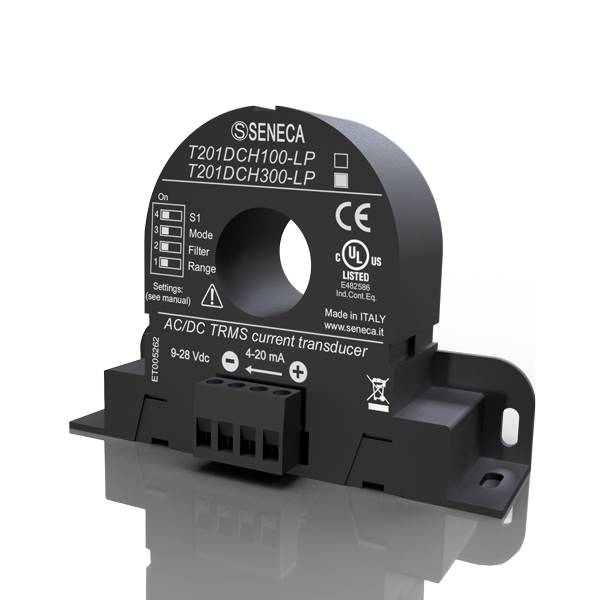 SENECA T201DCH300-LP, AC/DC-Stromwandler (± 300 A) mit Hall-Effekt TRMS mit Ausgang 4.20 mA