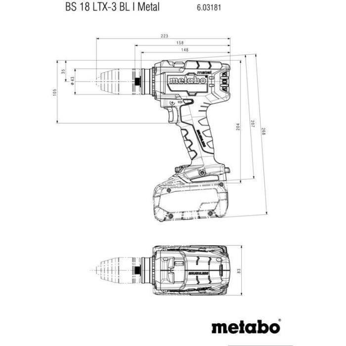 Metabo Akku-3-Gang-Bohrschrauber BS 18 LTX-3 BL I Metal in metaBOX 145 L-3