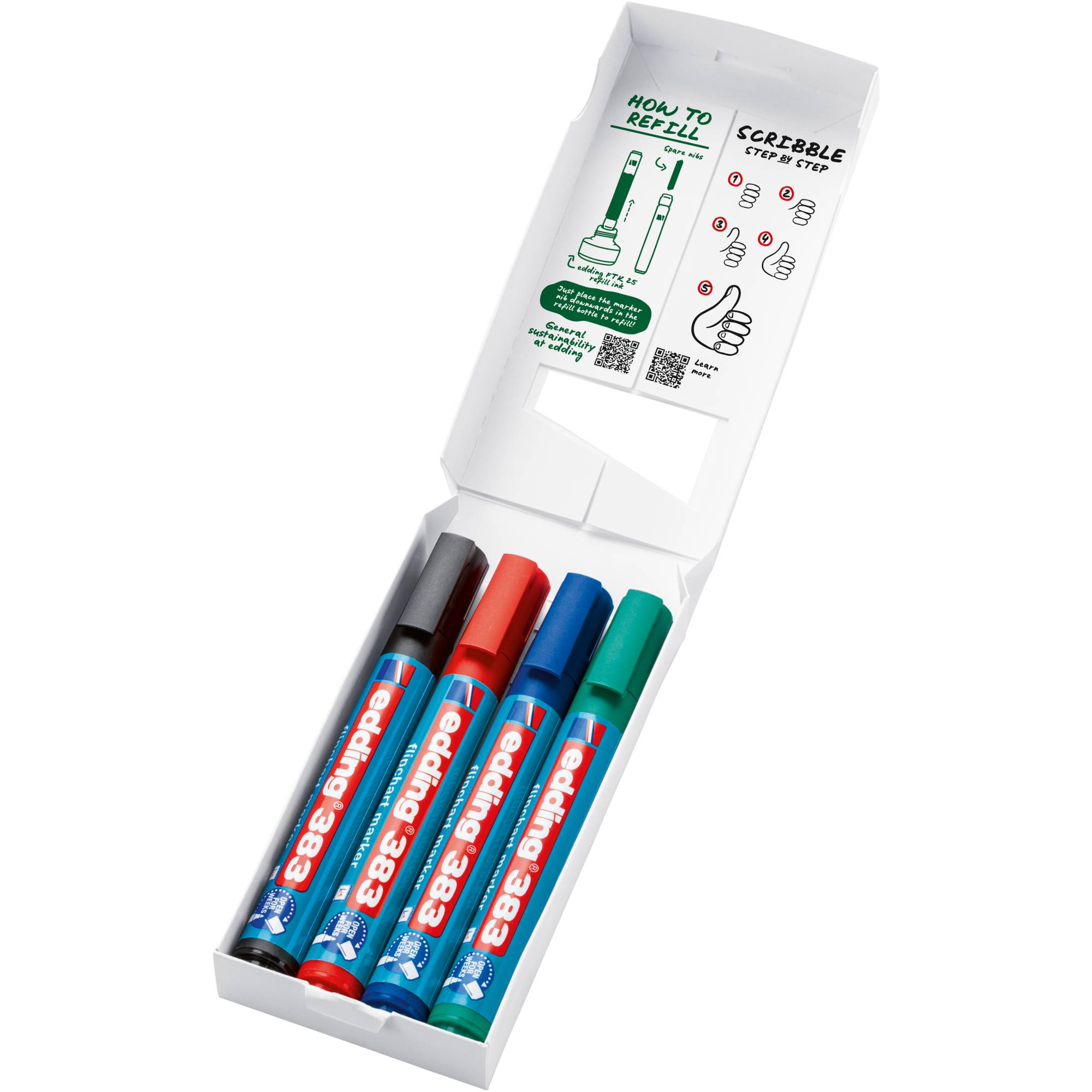 Flipchartmarker 383 1-5mm sort 4St-0