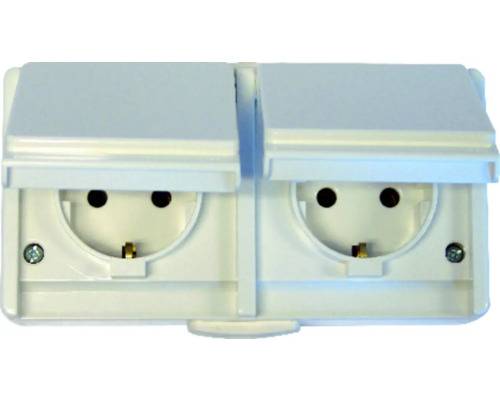 Feuchtraum Doppelsteckdose Aufputz IP54 polarweiß Standard IP54-2