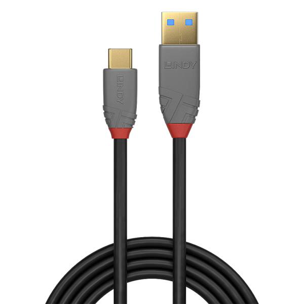 LINDY 36913, 2m USB 3.2 Typ A an C Kabel, 10GBit/s, Anthra Line-1