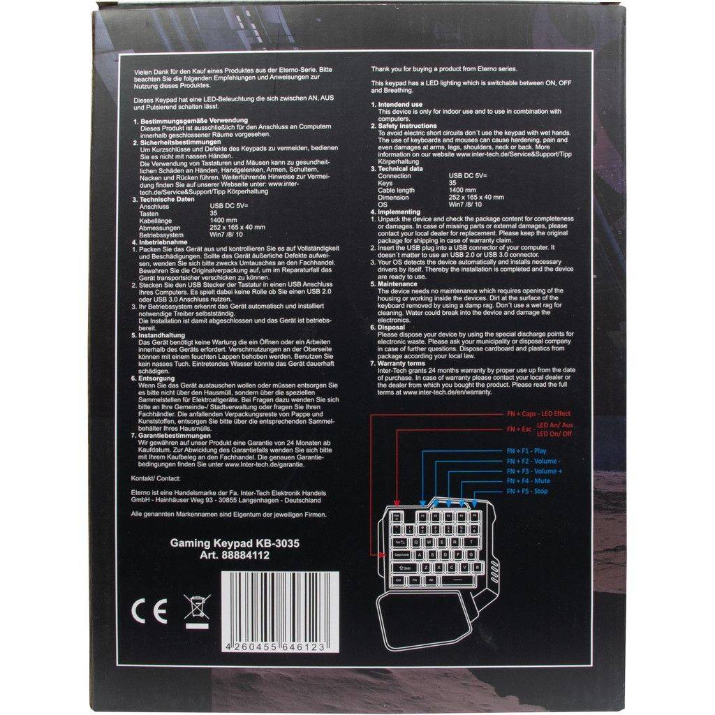 Inter-Tech Gaming-Keypad KB-3035-RGB Hintergrundbeleuchtung retail Eingabe / Ausgabe Mäuse &-3