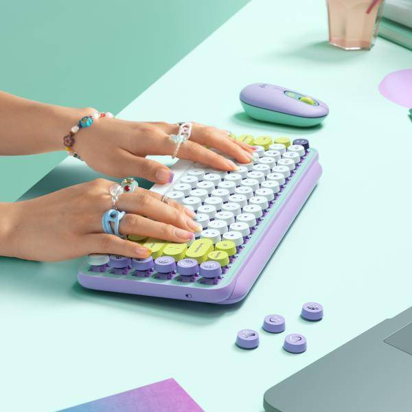 Logitech POP Keys Tastatur kabellos Bluetooth LE 5.1 QWERTY USA International Tastenschalter: Brown Tactile Daydream-3