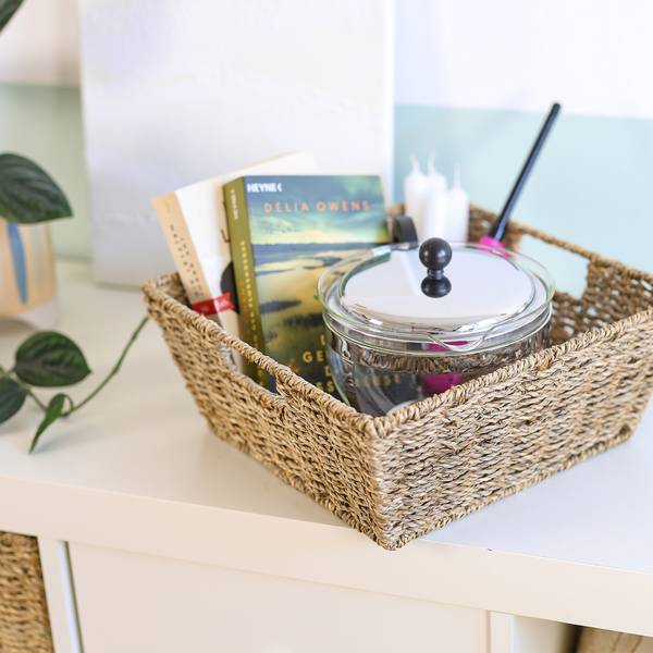 HMF Geschenkkorb leer, Aufbewahrungskorb geflochten aus Seegras, Rechteckig, 30 x 30 x 12 cm