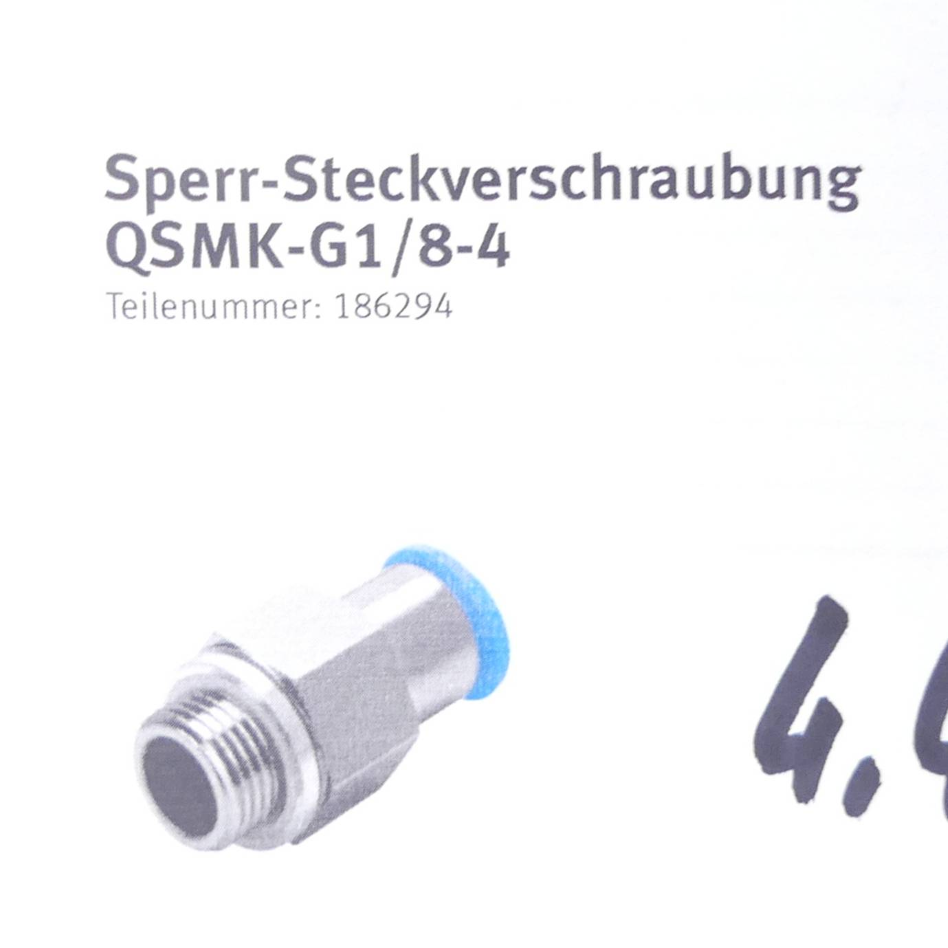 FESTO 10 Stück (1 Verpackungseinheit) Sperr-Steckverschraubung 186294 (QSMK-G1/8-4)-1