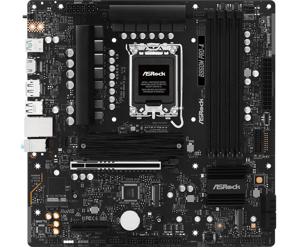 ASRock B860M Pro-A, Intel, LGA 1851 (Socket V1), Intel Core Ultra (Series 2), DDR5-SDRAM, 256 GB, DIMM-0