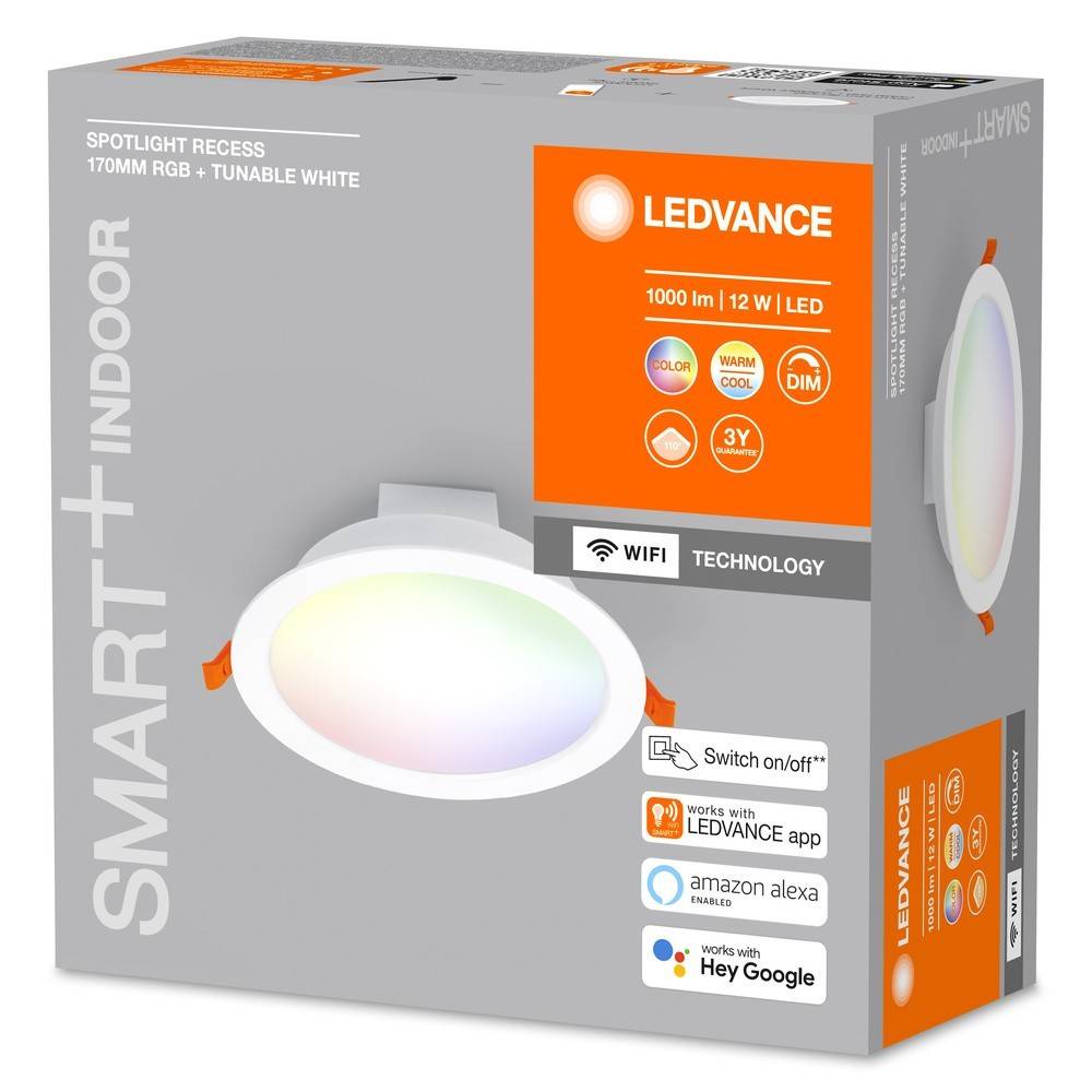 LEDVANCE 4058075573376 SMART RECESS DOWNLIGHT TW AND RGB LED-Einbauleuchte LED LED fest eingebaut 12 W Weiß-1