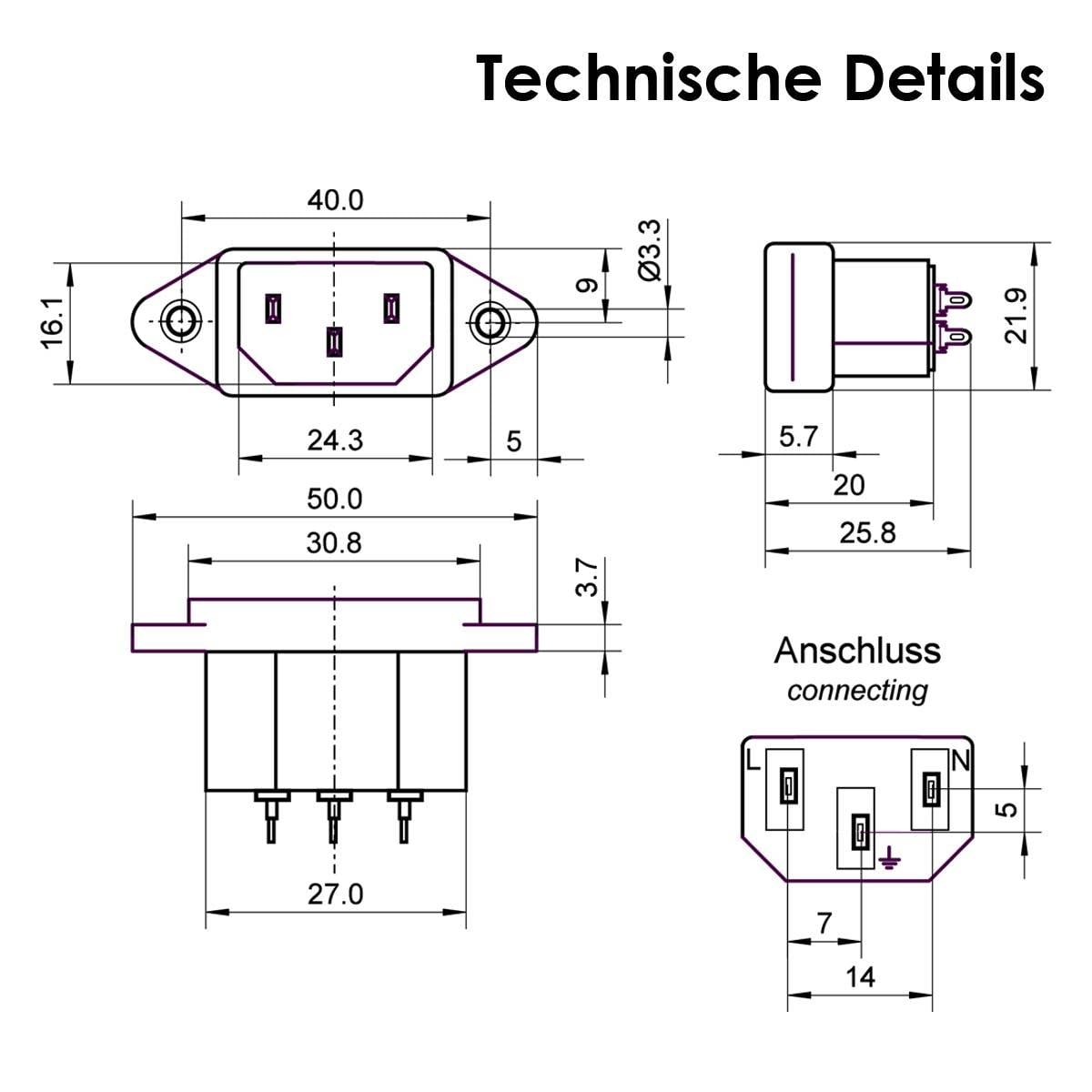 world-trading-net - Kaltgeräte-Einbaustecker IEC 320 C14 schwarz-4