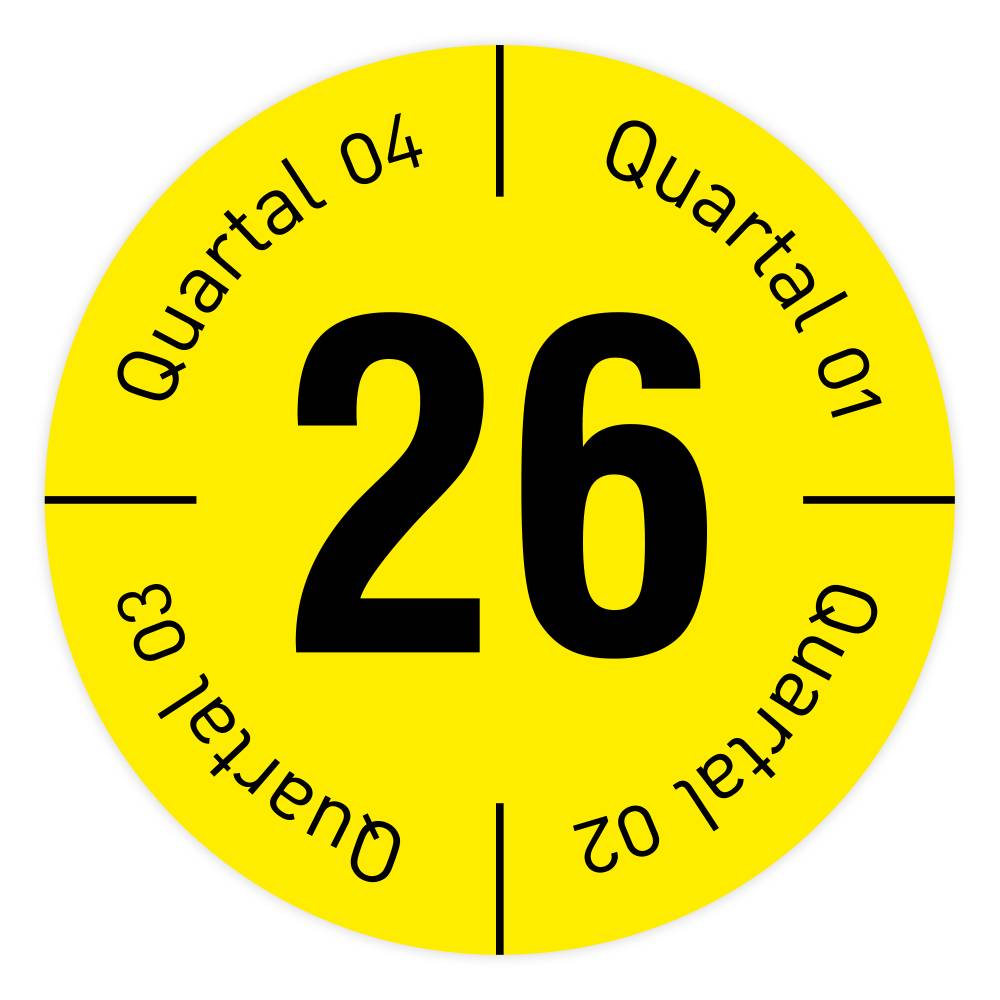 Qualitätsetikett mit Quartal 1 - 4 und Jahr 2026, gelb, Standardfolie, Ø 30 mm, 108 Stk./Heft-0